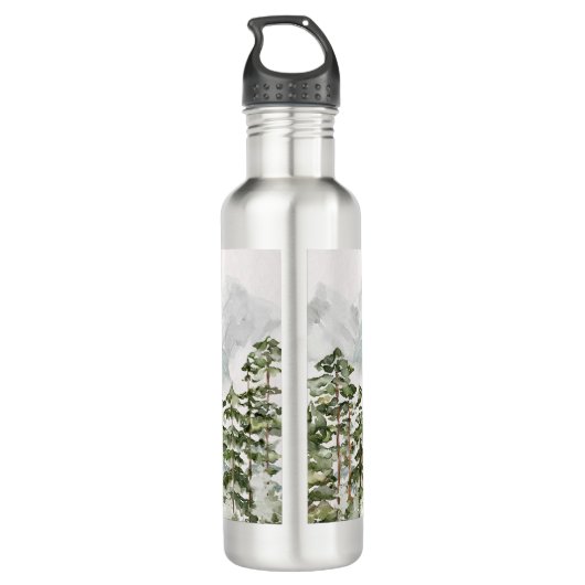 Mit Monogramm Kiefernwald und -gebirge Edelstahlflasche (Rückseite)
