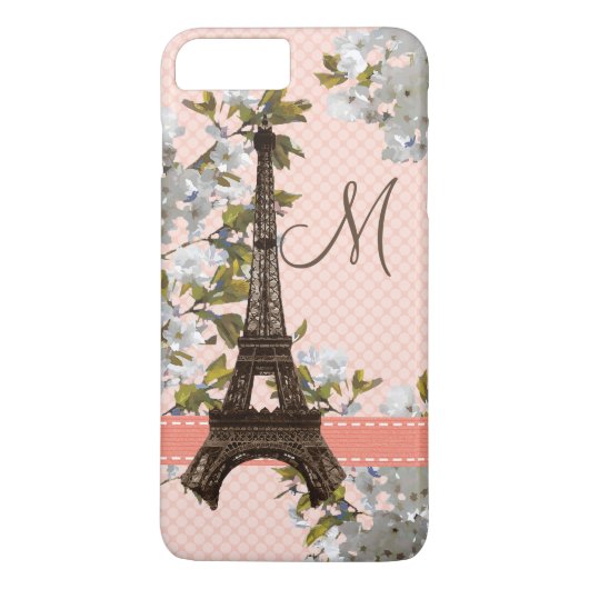 Mit Monogramm Kirschblüten-Eiffel-Turm Case-Mate iPhone Hülle (Rückseite)