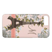 Mit Monogramm Kirschblüten-Eiffel-Turm Case-Mate iPhone Hülle (Rückseite (Horizontal))