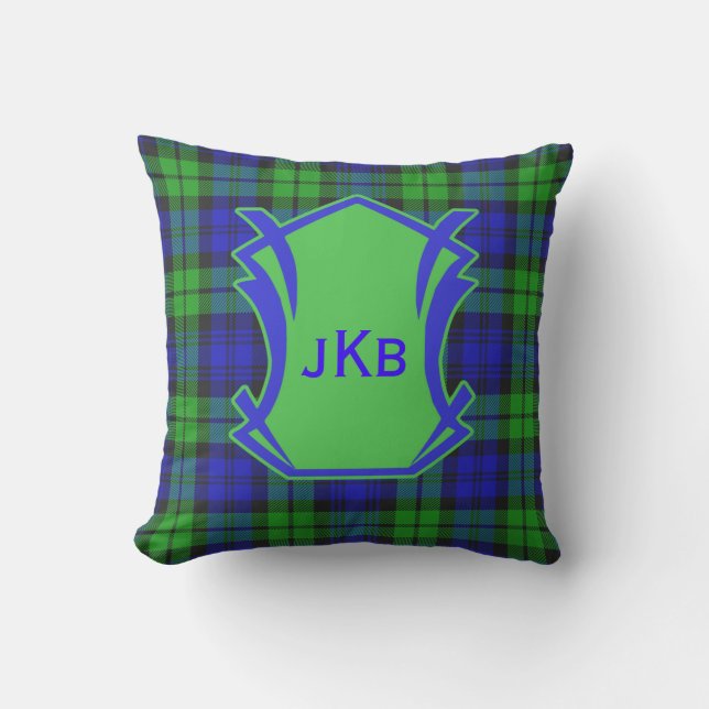 Mit Monogramm Kissen aus  Tartan (Vorderseite)