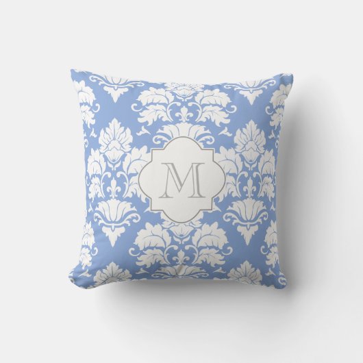 Mit Monogramm Kissen aus Weiß und Wedgewood Blue D (Vorderseite)