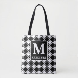 Mit Monogramm klassische Serif BW Kacheldecke Tasche