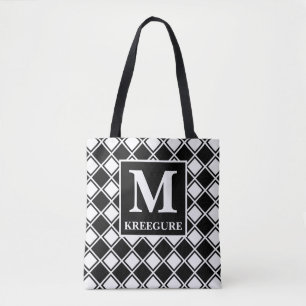Mit Monogramm klassische Serif BW Kacheldecke Tasche
