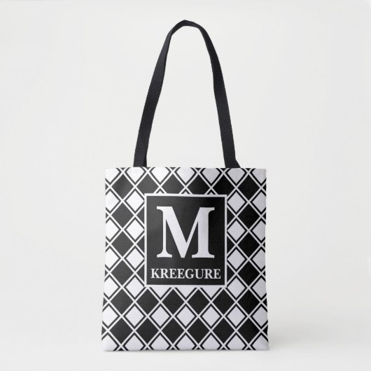 Mit Monogramm klassische Serif BW Kacheldecke Tasche (Vorderseite)