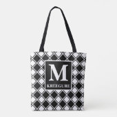 Mit Monogramm klassische Serif BW Kacheldecke Tasche (Rückseite)