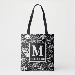 Mit Monogramm klassische Serif-BW-Peonys Tasche