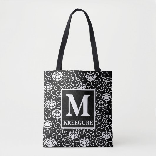 Mit Monogramm klassische Serif-BW-Peonys Tasche (Vorderseite)
