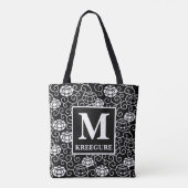 Mit Monogramm klassische Serif-BW-Peonys Tasche (Rückseite)