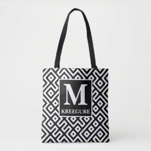 Mit Monogramm klassische Serif BW Tribal Maze Tasche