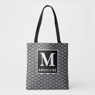 Mit Monogramm klassische Serif-BW-Vintage Waves Tasche