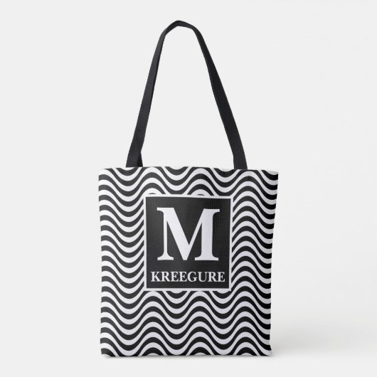 Mit Monogramm klassische Serif-BW-Waves II Tasche (Rückseite)