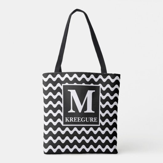 Mit Monogramm klassische Serif-BW-Waves Tasche (Rückseite)