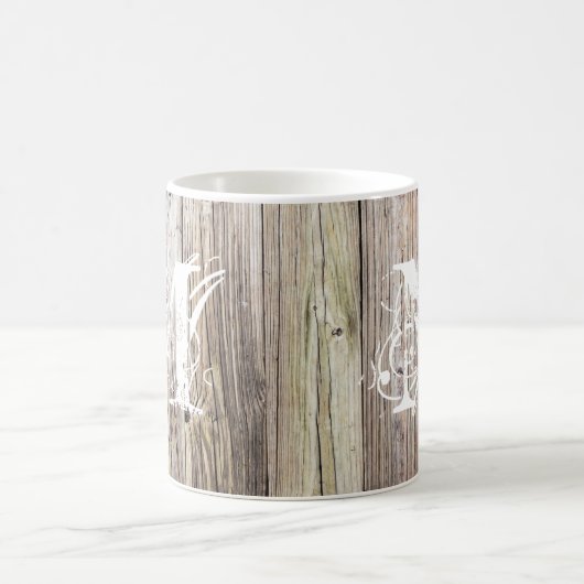 Mit Monogramm klassische Tasse aus gewittertem Hol (Mittel)