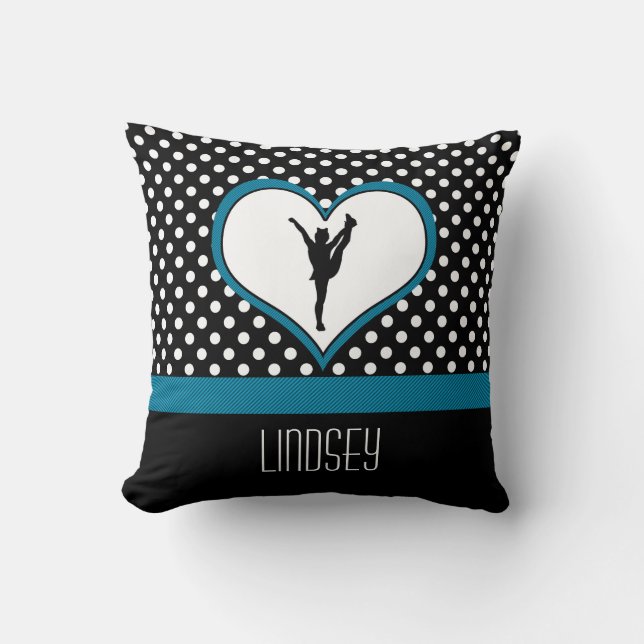 Mit Monogramm klassischer aquamariner Polka-Punkt Kissen (Vorderseite)