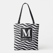 Mit Monogramm klassischer Serif-BW-getilgt Zickzac Tasche (Rückseite)