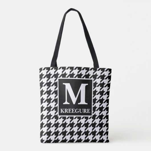 Mit Monogramm klassisches Serif-BW-Hahnentrittmust Tasche (Rückseite)