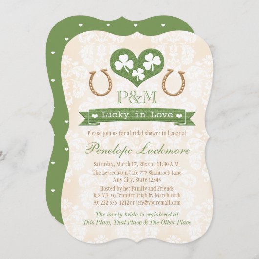 Mit Monogramm Kleeblatt-und Hufeisen-Brautparty Einladung (Vorne/Hinten)
