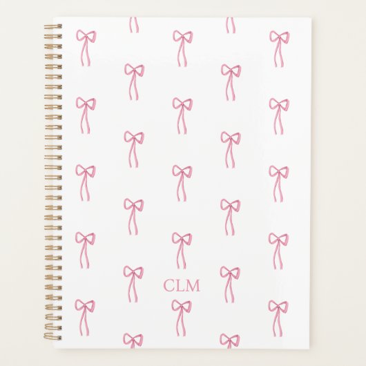 Mit Monogramm kleiner Bow Pink Planner Planer (Vorderseite)