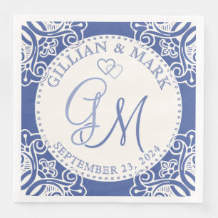 Mit Monogramm Kobalt- und Sandhochzeit Serviette