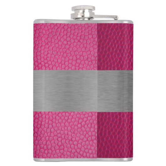 Mit Monogramm Kolben aus rosa Leder und Metallen Flachmann (Rückseite)