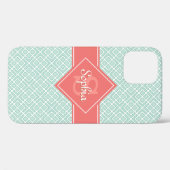 Mit Monogramm Korallen- und Minzdiamantenmuster Case-Mate iPhone Hülle (Rückseite (Horizontal))