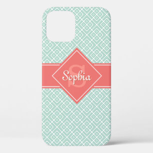 Mit Monogramm Korallen- und Minzdiamantenmuster Case-Mate iPhone Hülle