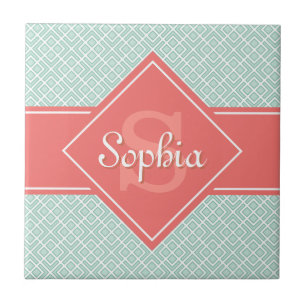 Mit Monogramm Korallen- und Minzdiamantenmuster Fliese