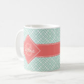 Mit Monogramm Korallen- und Minzdiamantenmuster Kaffeetasse (Vorderseite Links)
