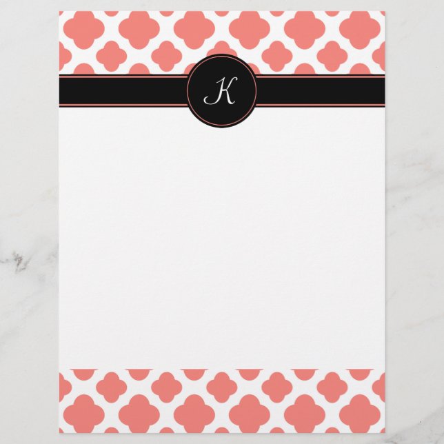 Mit Monogramm Korallenrosa Quatrefolienmuster (Vorderseite)
