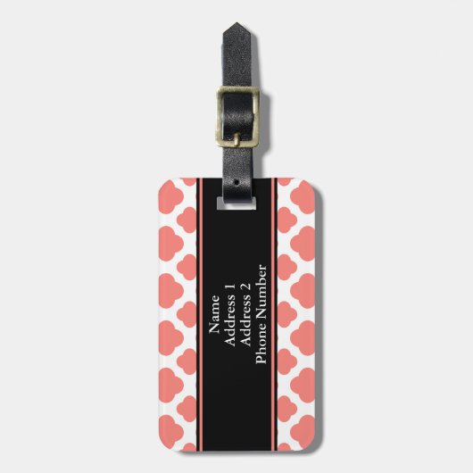 Mit Monogramm Korallenrosa Quatrefolienmuster Gepäckanhänger (Vorderseite vertikal)