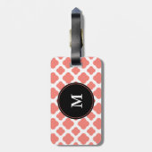 Mit Monogramm Korallenrosa Quatrefolienmuster Gepäckanhänger (Rückseite vertikal)