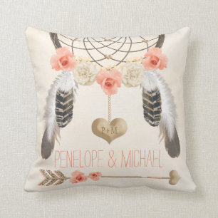 Mit Monogramm korallenrote GoldBoho Dreamcatcher Kissen