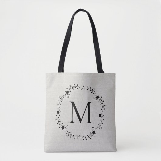Mit Monogramm Kranz mit Leinenhintergrund Tasche (Vorderseite)