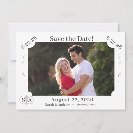 Mit Monogramm Kreuz und Ringe Hochzeit speichern d Save The Date (Vorderseite)