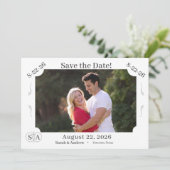 Mit Monogramm Kreuz und Ringe Hochzeit speichern d Save The Date (Stehend Vorderseite)