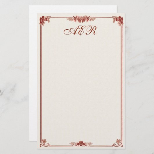Mit Monogramm Kunst Nouveau rotes angrenzendes Briefpapier (Vorne/Hinten)