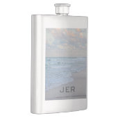 Mit Monogramm künstlerische Blaue Meeresküste Flachmann (Rechts)