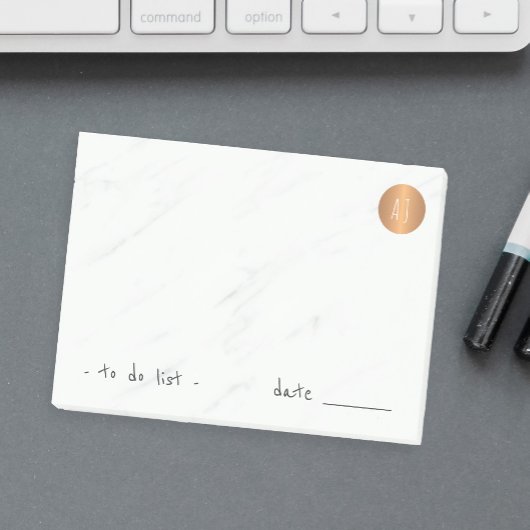 Mit Monogramm Kupferkreis aus weißem Marmor Post-it Klebezettel