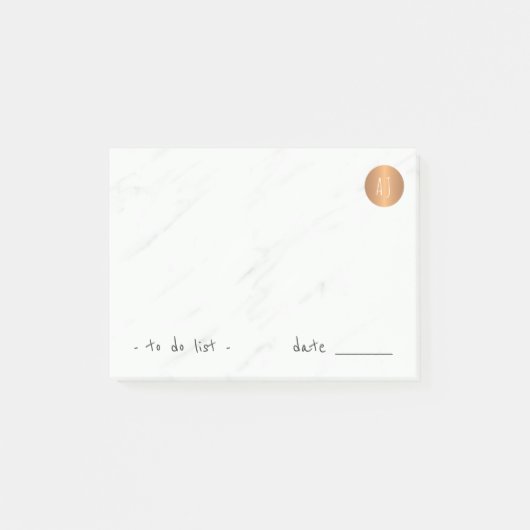 Mit Monogramm Kupferkreis aus weißem Marmor Post-it Klebezettel (Vorderseite)