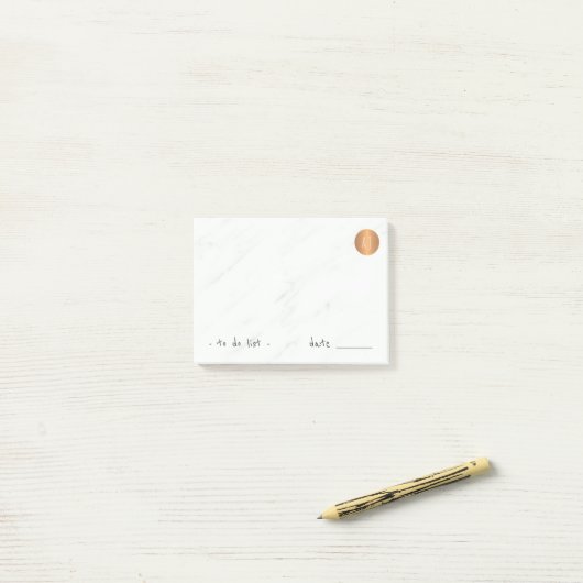 Mit Monogramm Kupferkreis aus weißem Marmor Post-it Klebezettel (Auf Schreibtisch)