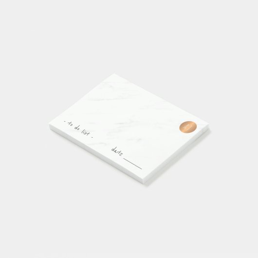 Mit Monogramm Kupferkreis aus weißem Marmor Post-it Klebezettel (angewinkelt)