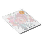 Mit Monogramm Kupferkreis mit Aquarellblumen Notizblock (angewinkelt)