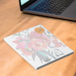 Mit Monogramm Kupferkreis mit Aquarellblumen Notizblock<br><div class="desc">Persönlich,  Schule (Lehrer / Schüler) oder Business-trendige angesagte glamouröse Notizblock mit einer modernen transparenten böhmischen Hand bemalt rot,  heiß rosa und marineblau Peony Rose und Federn Bouquet mit metallisch verbrannten orange Kupferkreis mit Ihren Monogramm / Name Initialen und Ihren Text. Personalisieren Sie es mit Ihren Briefen und Text!</div>