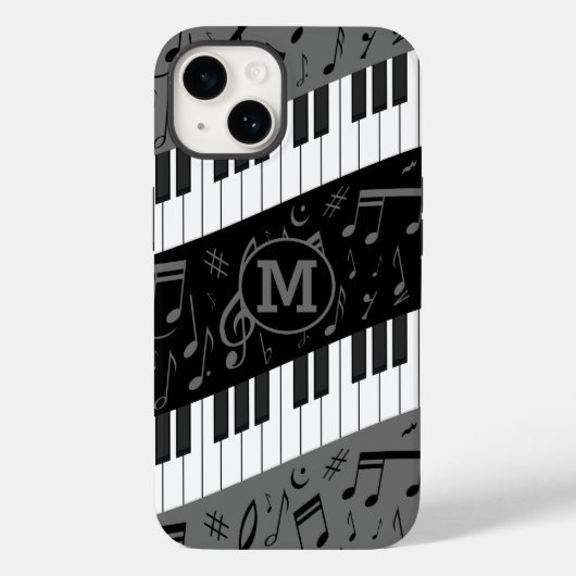 Mit Monogramm Kurven-Klaviertasten und Musiknoten Case-Mate iPhone Hülle (Rückseite)