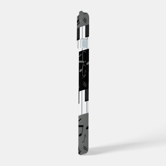 Mit Monogramm Kurven-Klaviertasten und Musiknoten iPhone 15 Hülle (Linke Seite)