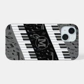 Mit Monogramm Kurven-Klaviertasten und Musiknoten iPhone 15 Hülle (Rückseite (Horizontal))