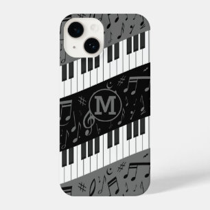 Mit Monogramm Kurven-Klaviertasten und Musiknoten iPhone 14 Hülle
