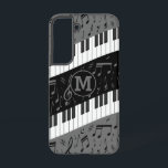 Mit Monogramm Kurven-Klaviertasten und Musiknoten Samsung Galaxy Hülle<br><div class="desc">Moderne geschwungene Klaviertasten und graue und schwarze Noten mit kontrastierenden schwarz-grauen Tafeln</div>