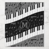 Mit Monogramm Kurven-Klaviertasten und Musiknoten Weinetikett (Einzelnes Label)
