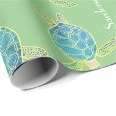 Mit Monogramm Küstenmeer Schildkröte Blaues Grün Geschenkpapier (Rolleneckpunkt)